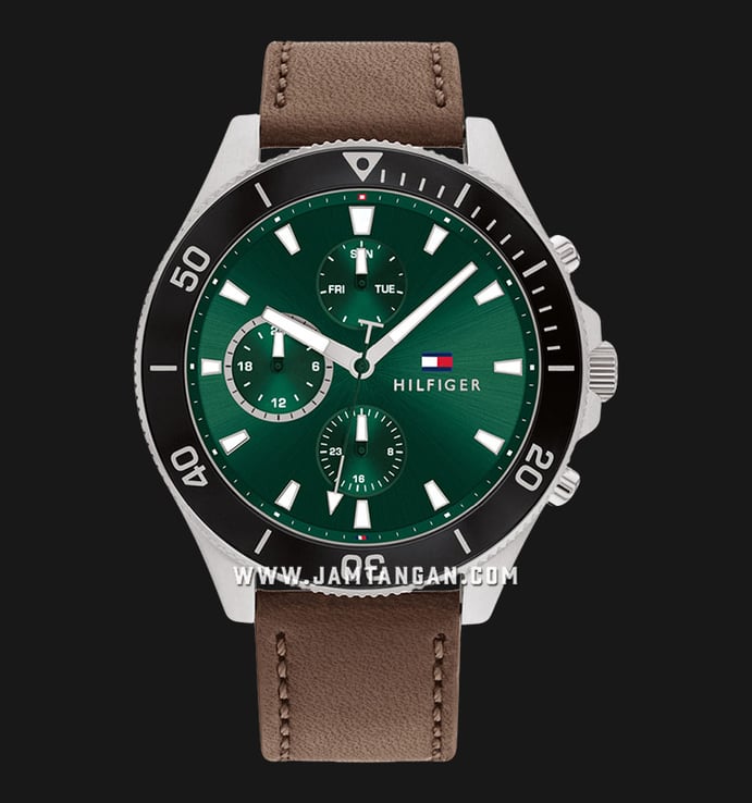 Tommy Hilfiger Larson 1791983 Green Dial Brown Leather Strap