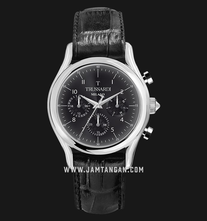 Trussardi T-Light R2451127007 Milano Chronograph Black Dial Black Leather Strap
