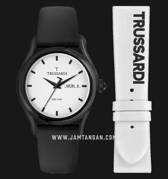 Trussardi T-Light R2451127012 Milano White Dial Black Leather Strap + Extra Strap