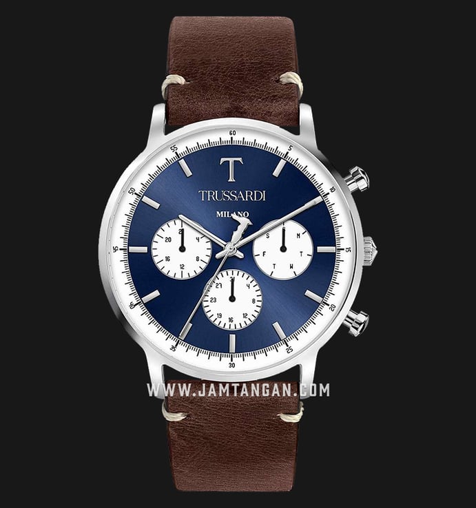 Trussardi T-Gentleman R2451135004 Milano Chronograph Blue Dial Brown Leather Strap