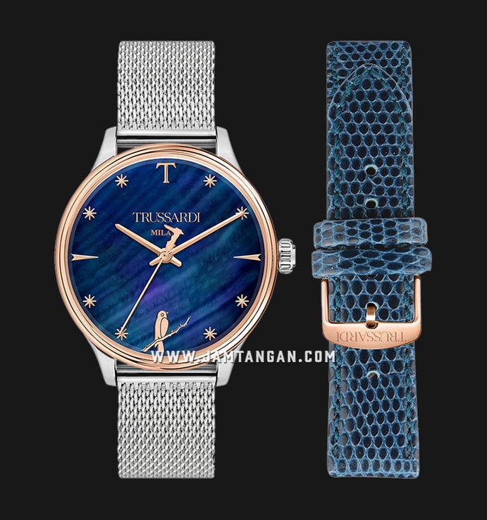Trussardi T-Complicity R2453130505 Milano Dark Blue MOP Dial Stainless Steel Strap + Extra Strap