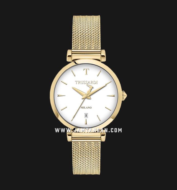 Trussardi R2453133503 Milano T-Exclusive White Dial Gold Stainless Steel Strap