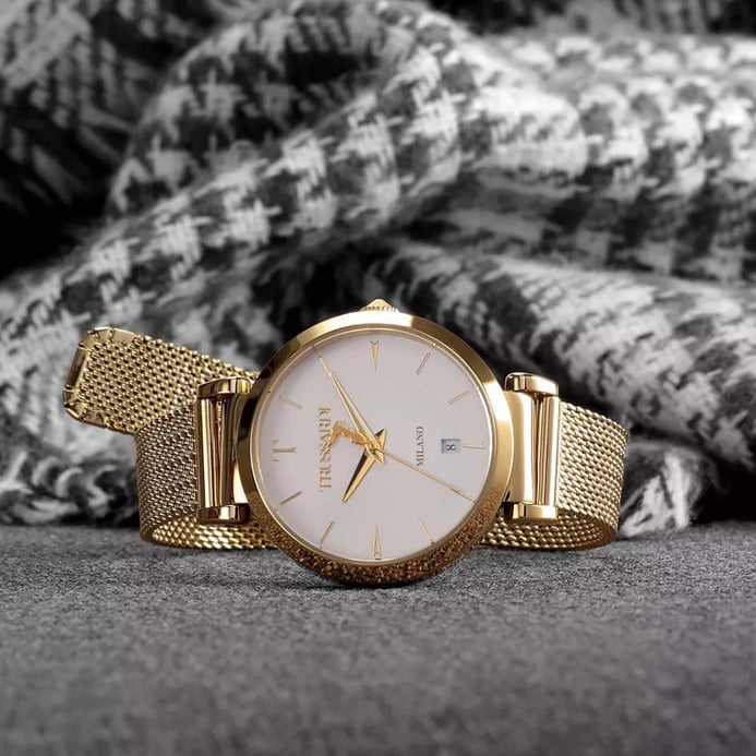 Trussardi R2453133503 Milano T-Exclusive White Dial Gold Stainless Steel Strap