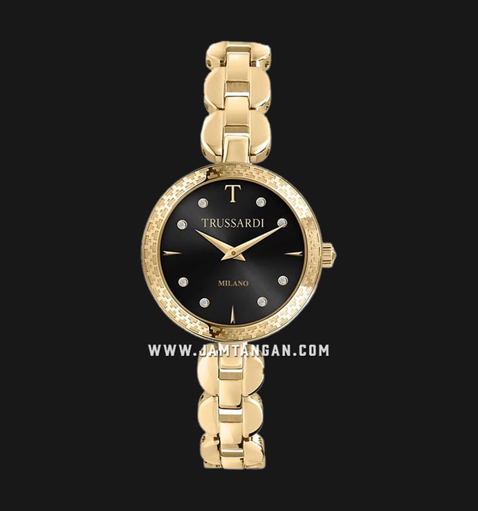 Trussardi T-Chain R2453137506 Milano Black Dial Gold Stainless Steel Strap