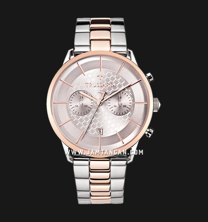 Trussardi T-World R2473616002 Milano Chronograph Rose Gold Dial Dual Tone Stainless Steel Strap