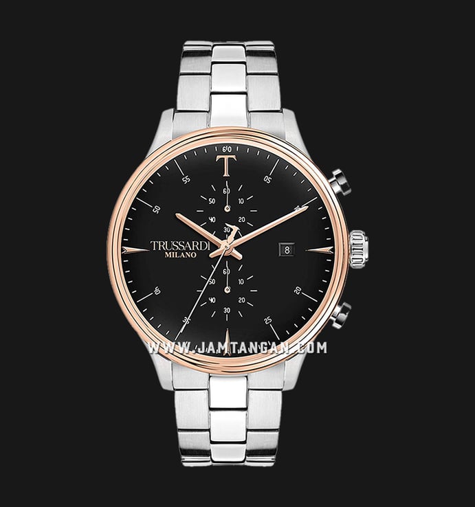 Trussardi T-Complicity R2473630002 Milano Chronograph Black Dial Stainless Steel Strap