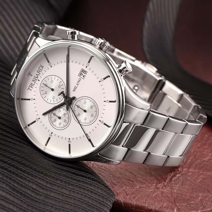 Trussardi T-Complicity R2473630004 Milano Chronograph Silver Dial Stainless Steel Strap