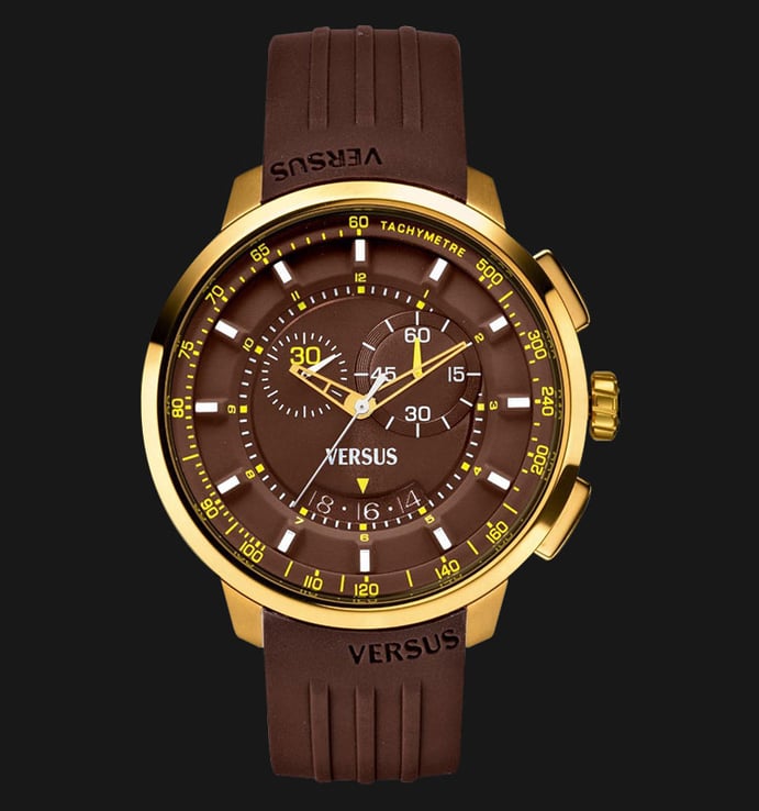 VERSUS SGV06 0013 Manhattan Gold PVD Stainless Steel Brown Rubber Band