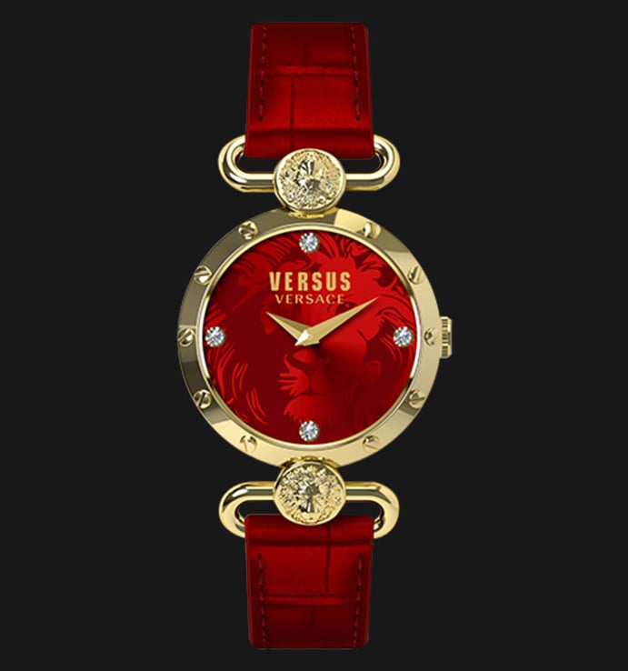 VERSUS SOL03 0015 Sunnyridge Gold PVD Coating Red Leather Band