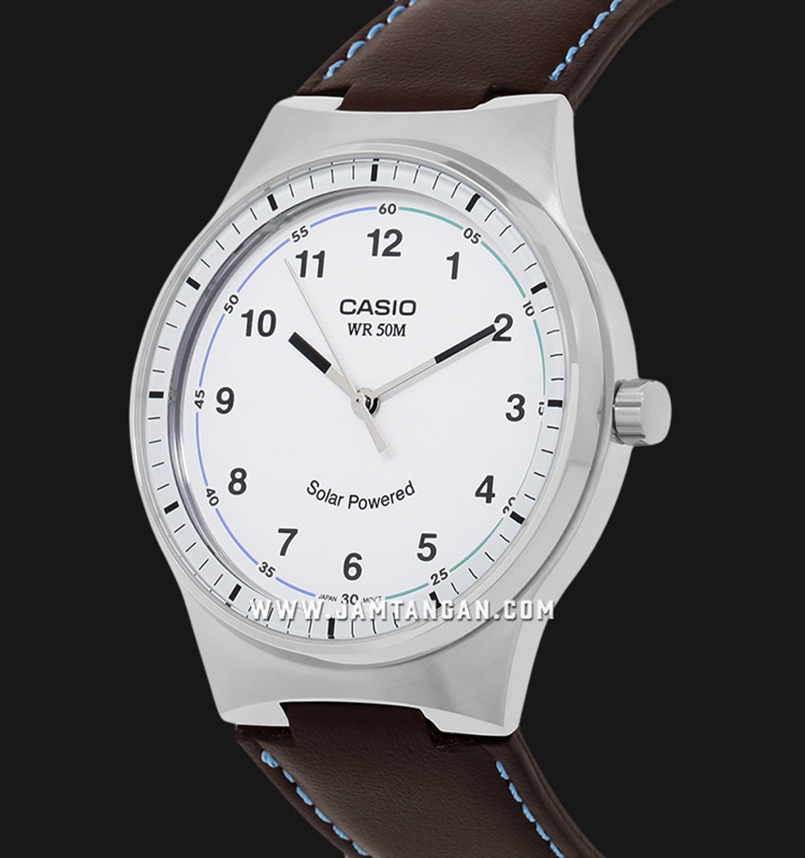 Casio  MTP-RS105L-7BVDF Solar Powered White Dial Brown Leather Band 
