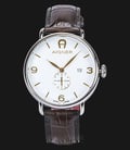 Aigner Belluno A17012A Men White Dial Stainless Steel Case Dark Brown Leather Strap-0