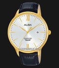 Alba Prestige AS9E24X1 Men Silver White Dial Black Leather Strap-0