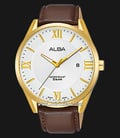 Alba Prestige AS9G50X1 Men Silver White Dial Brown Leather Strap-0