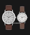 Alexandre Christie Primo Steel AC 1007 LSSSL Couple Silver Dial Brown Leather Strap-0