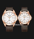Alexandre Christie Primo Steel AC 1015 LRGSL Couple Silver Dial Brown Leather Strap-0