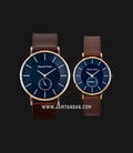 Alexandre Christie AC 8484 LURBU Couple Blue Dial Brown Leather Strap-0