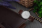 Alexandre Christie Classic Steel AC 8490 LSSSL Couple White Dial Brown Leather Strap-2