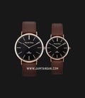 Alexandre Christie Classic Steel AC 8490 LRGBA Couple Black Dial Brown Leather Strap-0