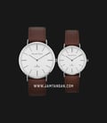 Alexandre Christie Classic Steel AC 8490 LSSSL Couple White Dial Brown Leather Strap-0