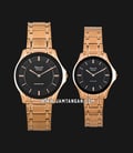 Alexandre Christie AC 8605 BRGBA Couple Black Dial Rose Gold Stainless Steel Strap-0