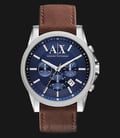 Armani Exchange AX2501 Chronograph Blue Dial Stainless Steel Case Brown Leather Strap-0