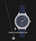 Carrington CT-2015-02-SET2 Blue Floral Pattern Dial Blue Leather Strap + Necklace-0