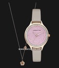 Carrington CT-2015-04-SET4 Pink Floral Pattern Dial Taupe Satin Strap + Necklace-0