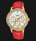 Casio LTP-2087GL-4AVDF - Enticer Ladies - White Dial Gold Ion Plated Red Leather Strap-0