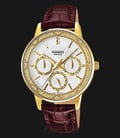 Casio LTP-2087GL-5AVDF - Enticer Ladies - White Dial Gold Ion Plated Brown Leather Strap-0