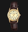 Casio General LTP-V001GL-9BUDF Champagne Analog Dial Brown Leather Band-0