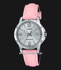 Casio LTP-V004L-4BUDF Ladies Silver Dial Pink Leather Strap-0