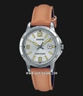 Casio LTP-V004L-7BUDF Ladies Silver Dial Brown Leather Strap-0
