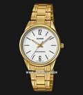 Casio General LTP-V005G-7BUDF Ladies White Dial Gold Stainless Steel Band-0