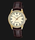 Casio General LTP-V005GL-9AUDF Ladies Champagne Dial Brown Leather Band-0