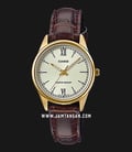 Casio General LTP-V005GL-9BUDF Analog Ladies Gold Dial Brown Leather Band-0
