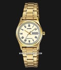 Casio General LTP-V006G-9BUDF Analog Ladies Gold Dial Gold Stainless Steel Band-0