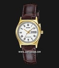 Casio General LTP-V006GL-7BUDF Ladies Analog White Dial Brown Leather Band-0