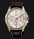 Casio MTP-1374L-7AVDF Enticer Men Silver Dial Brown Leather Band-0