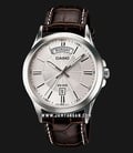 Casio General MTP-1381L-7AVDF Enticer Men Silver Dial Brown Leather Band-0