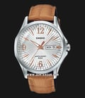 Casio MTP-E120LY-7AVDF Enticer Men Analog Silver Dial Tan Leather Strap-0
