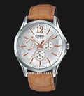 Casio MTP-E320LY-7AVDF Enticer Men Analog Silver Dial Tan Leather Strap-0