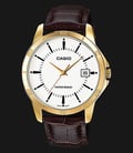 Casio General MTP-V004GL-7AUDF Enticer White Dial Brown Leather Band-0