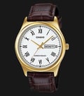 Casio General MTP-V006GL-7BUDF Men White Dial Brown Leather Band-0