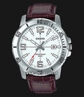 Casio MTP-VD01L-7BVUDF Analog Men White Dial Brown Leather Strap-0