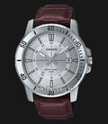Casio General MTP-VD01L-7CVUDF Men Silver Dial Brown Leather Band-0