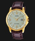 Casio General MTP-VS02GL-9ADF Men Grey Dial Gold PVD Coating Case Brown Leather Strap-0