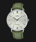 Casio General MTP-VT01L-3BUDF Silver Dial Green Leather Band-0