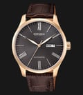 Citizen NH8353-00H Luxury Mechanical Automatic Men Black Pattern Dial Brown Leather Strap-0