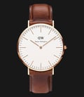 Daniel Wellington 0106DW-GD Classic St.Mawes 40mm White Dial Brown Leather Strap -0