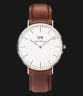 Daniel Wellington 0207DW-SV Classic St.Mawes 40mm White Dial Brown Leather Strap-0